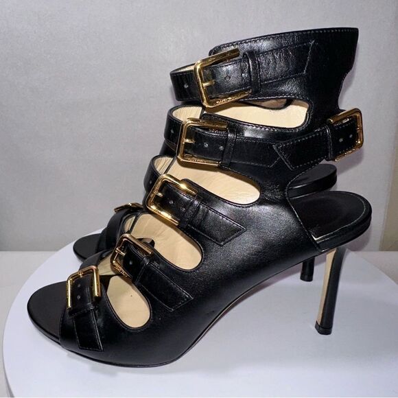 Jimmy Choo Trick Buckle Gladiator Sandals Heels. Size 37. Black leather. - Picture 6 of 12